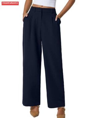 Wide Leg Dress Pants High Waisted Wrinkle Free Work Pants with Pockets